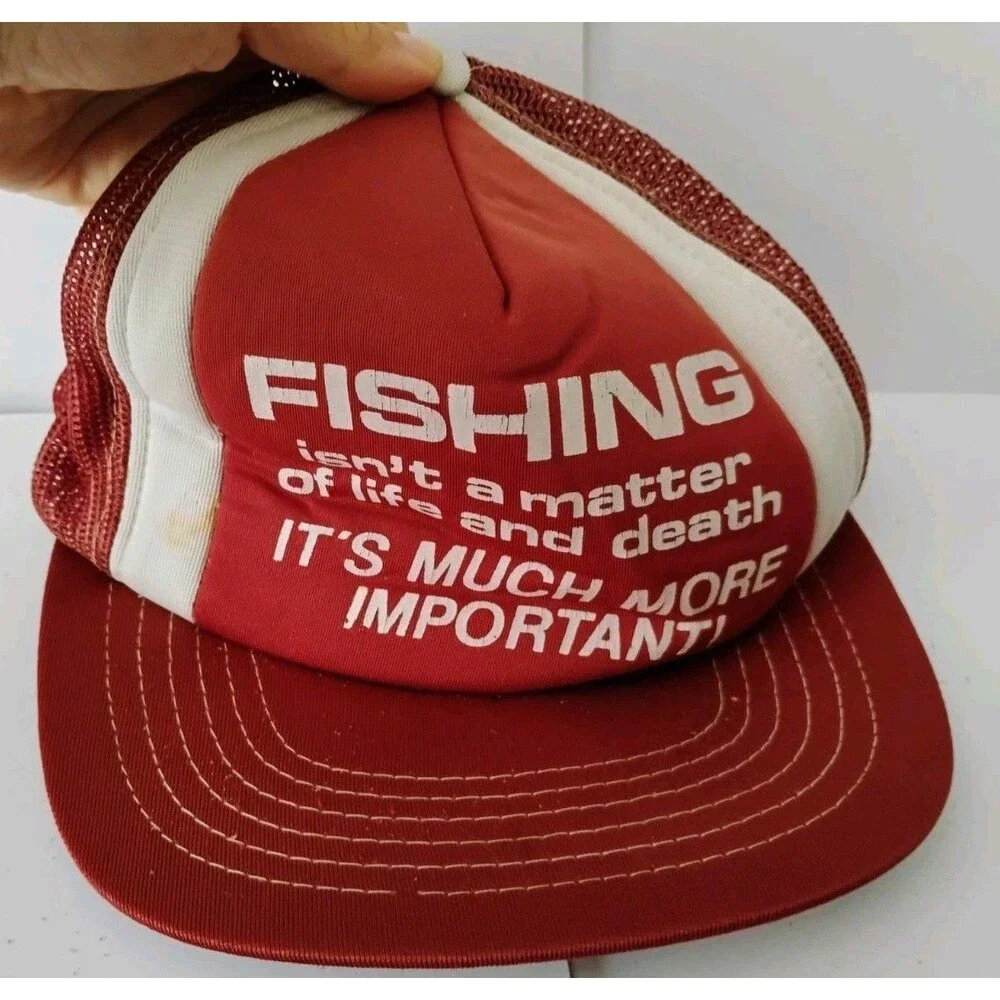 Vintage 80s Fishing Isnt A Matter Of Life And Death Trucker Hat Mesh Snapback